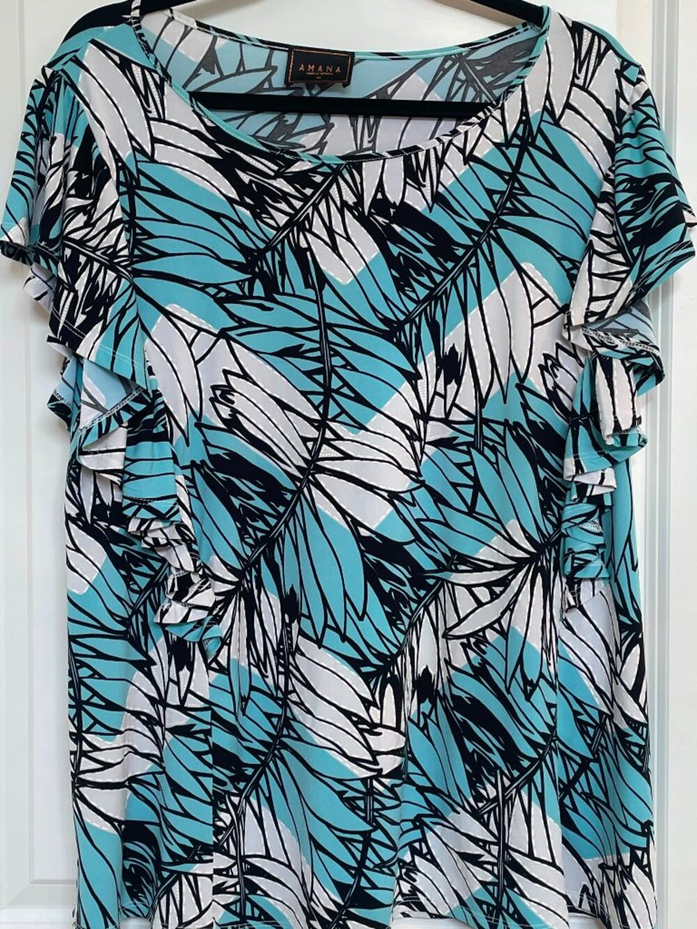 AMANA Women’s Blue Multicolor Blouse, Size 1X